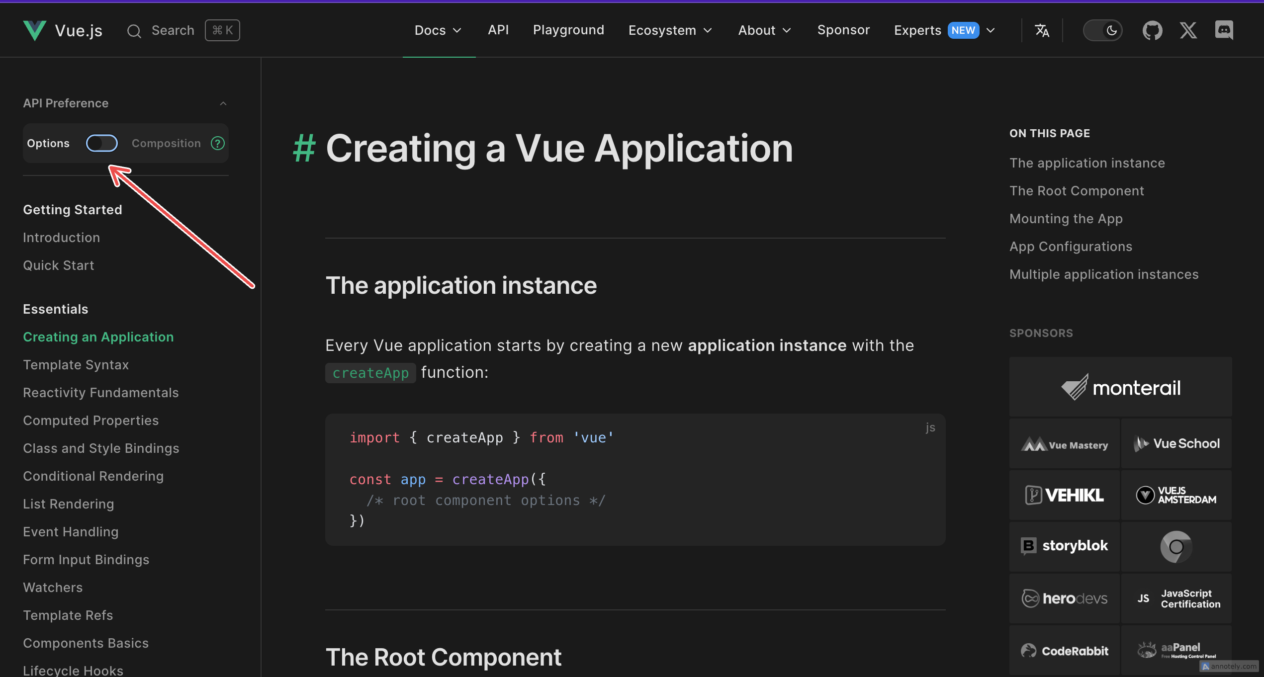 API Preference toggle